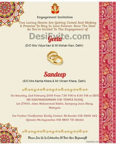 Free Engagement Invitation Card Maker Online Invitations In Hindi