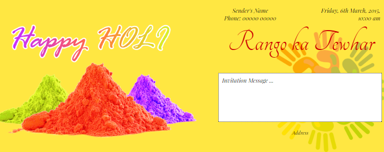 Free Holi Festivals Invitation Card Online Invitations