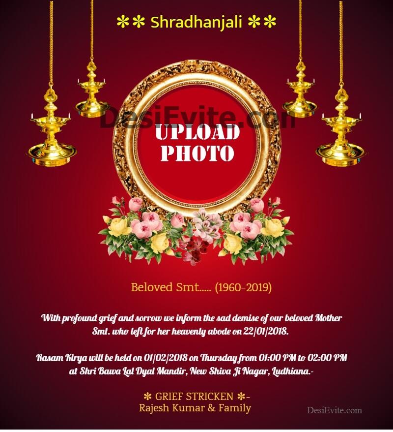 Free Tervi Vidhi Dashkriya Vidhi Invitation Card Online