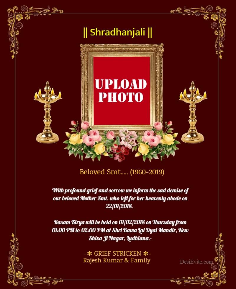 Shradhanjali Invitation Card Samatsaarikam card-matter format matter english