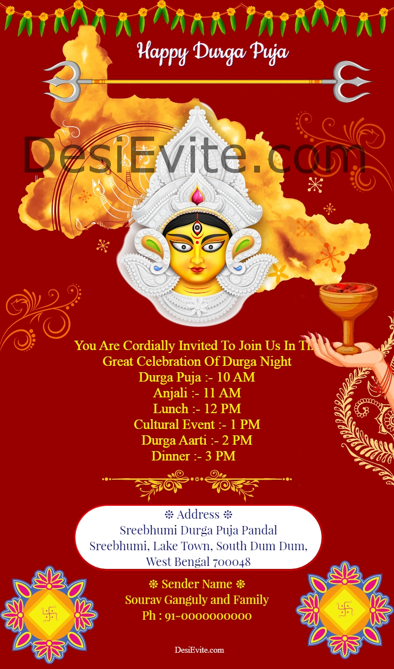 durga puja invitation card format english