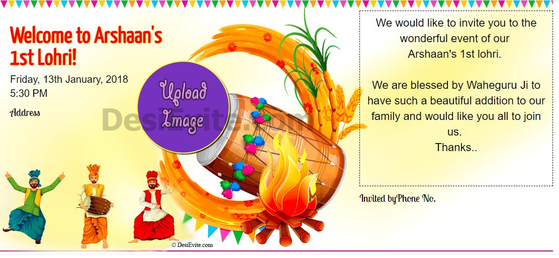 Welcome to Arshaan's 1st Lohri! (first lohri invitation card)