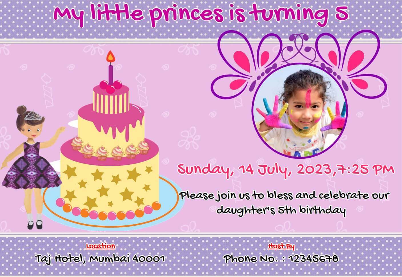 5th Birthday Invitation for Girl 99 