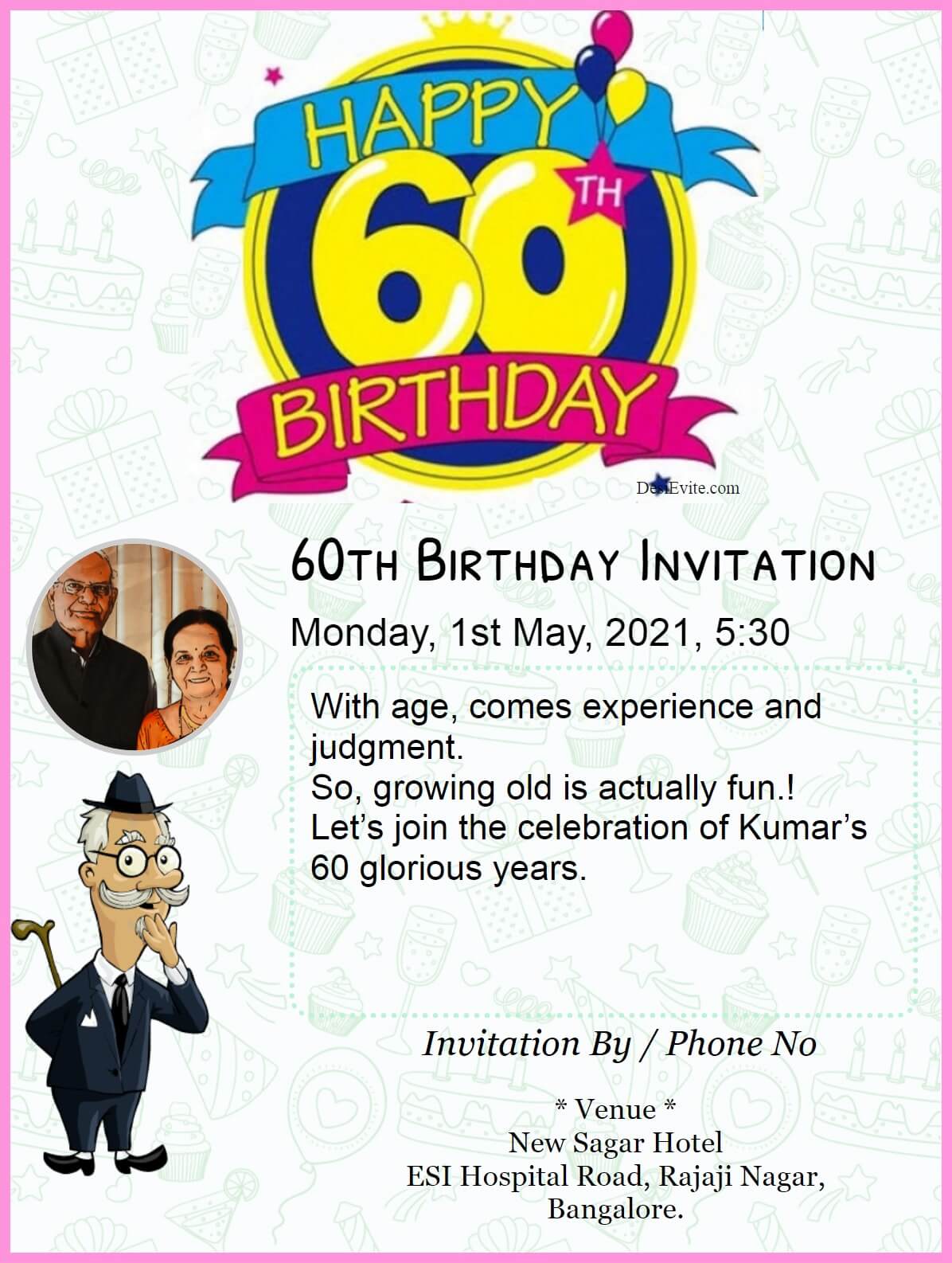 60th birth day invitation card 67 