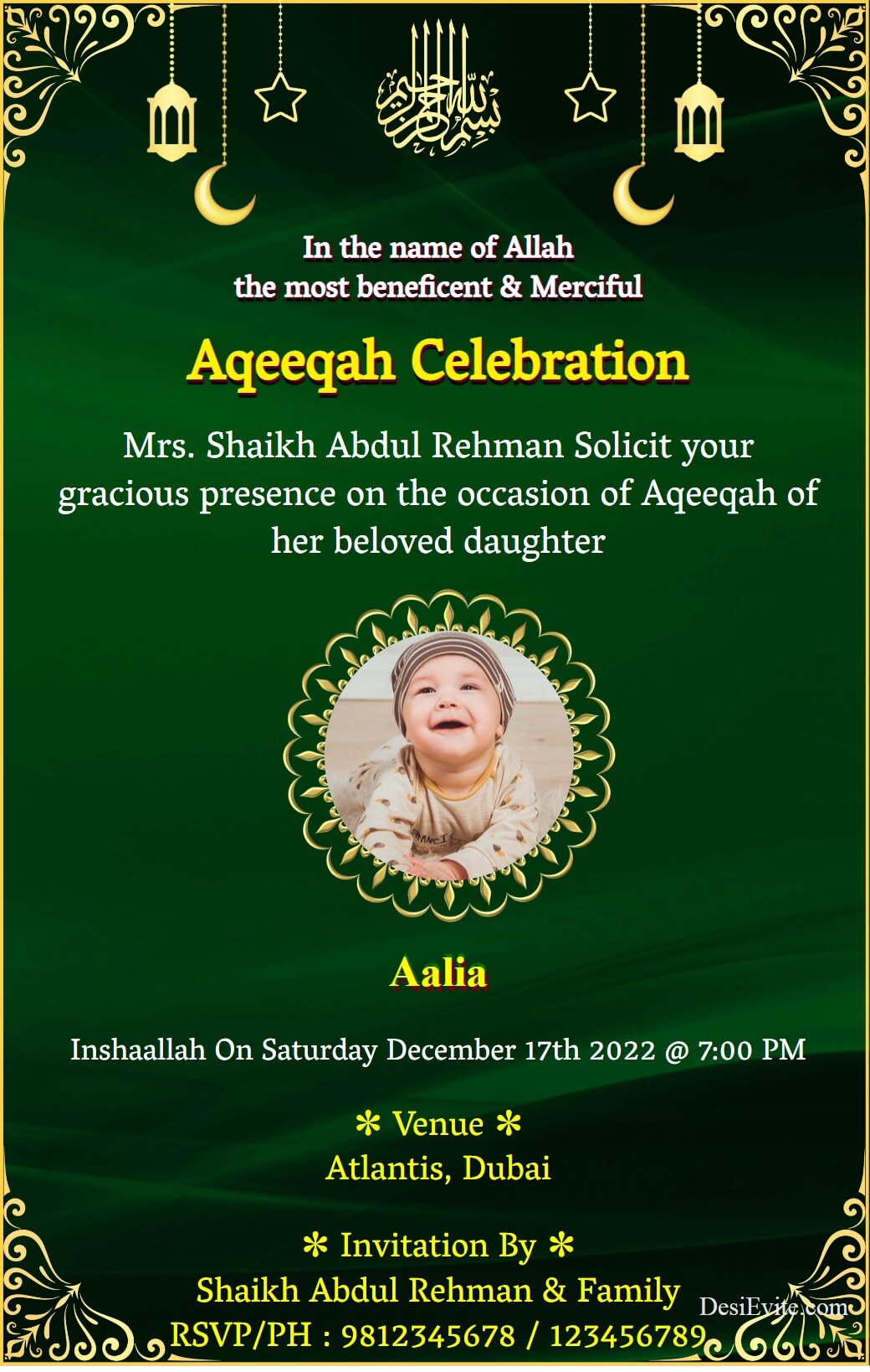 Aqeeqah invitation card with photo 113 