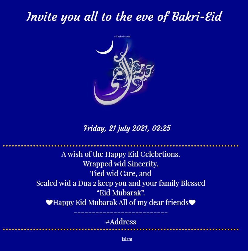 Bakri Eid invitation card 180 