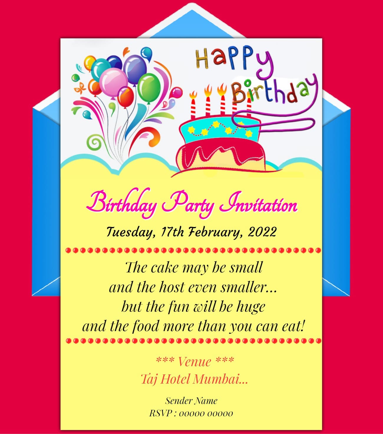 birthday invitation ecard envelope theme