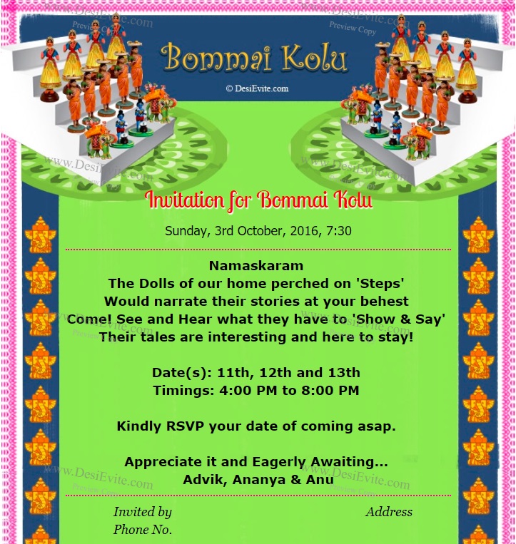 Invitation for Bommai Golu and Thamboolam