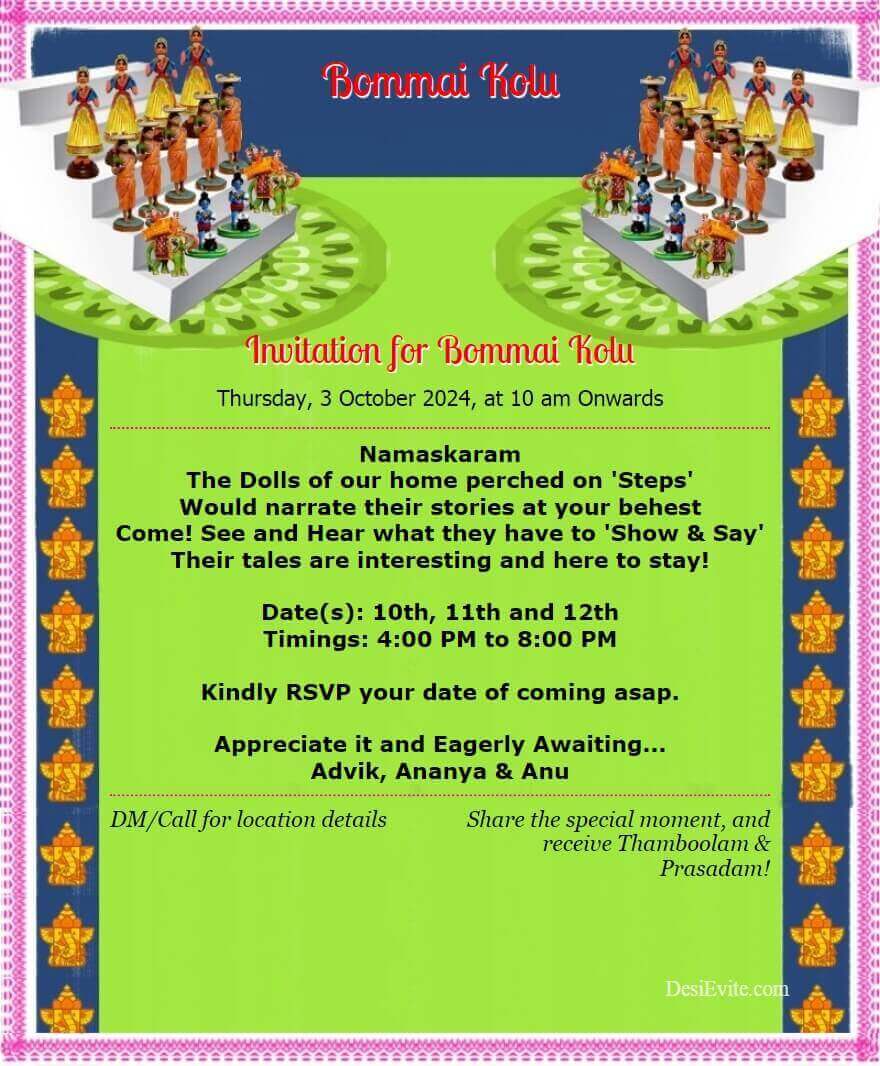 Invitation for Bommai Golu and Thamboolam