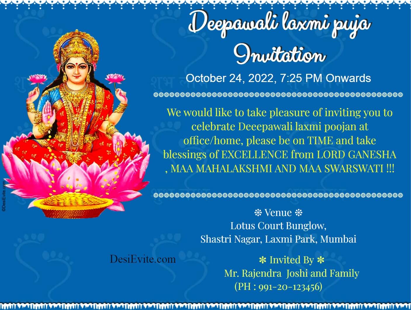 Deepawali laxmi puja Invitation 1069 112 