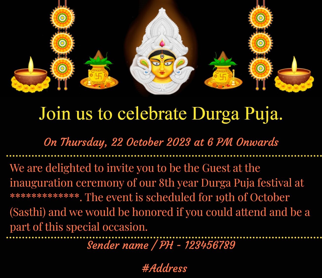 Durga Puja invitation ecard free whatsapp 175 