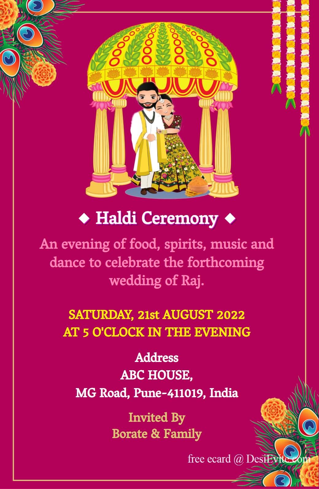 Haldi ceremony invitation card 107 