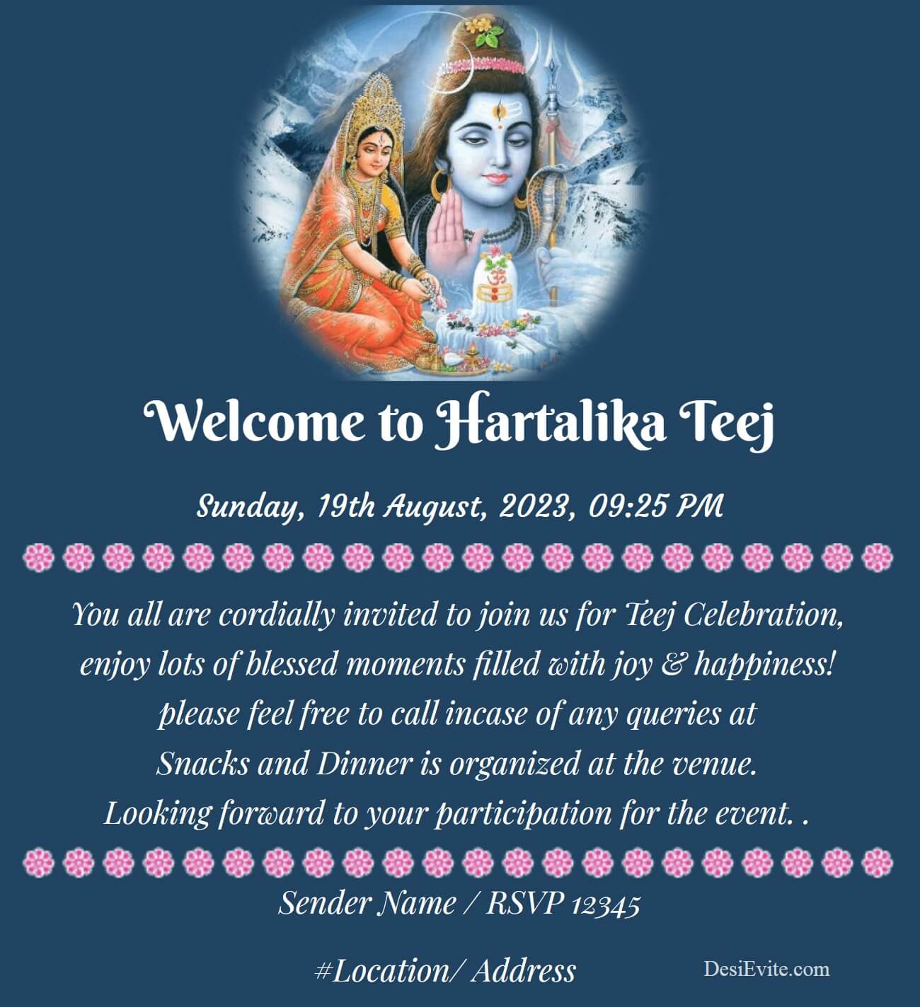 Hartalika Teej invitation card shiv parvati theme 88 