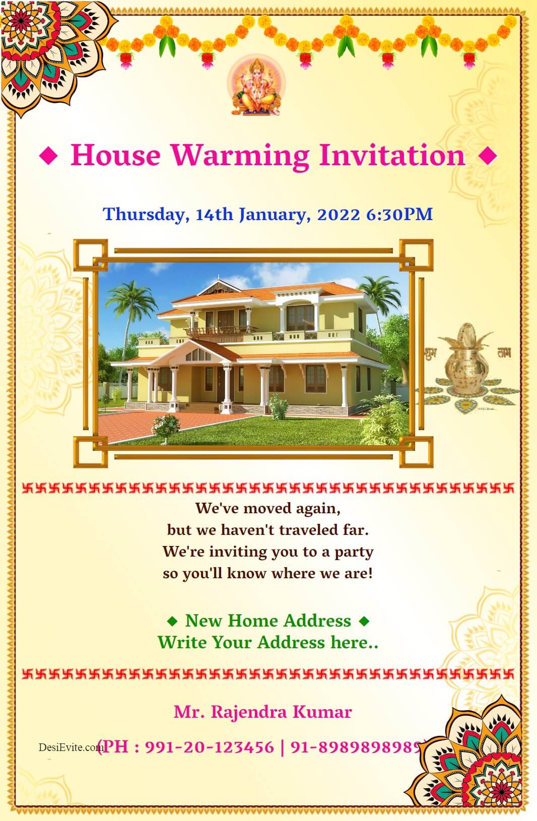House Warming ecard - Traditional Hindu Griha Pravesh invitation theme
