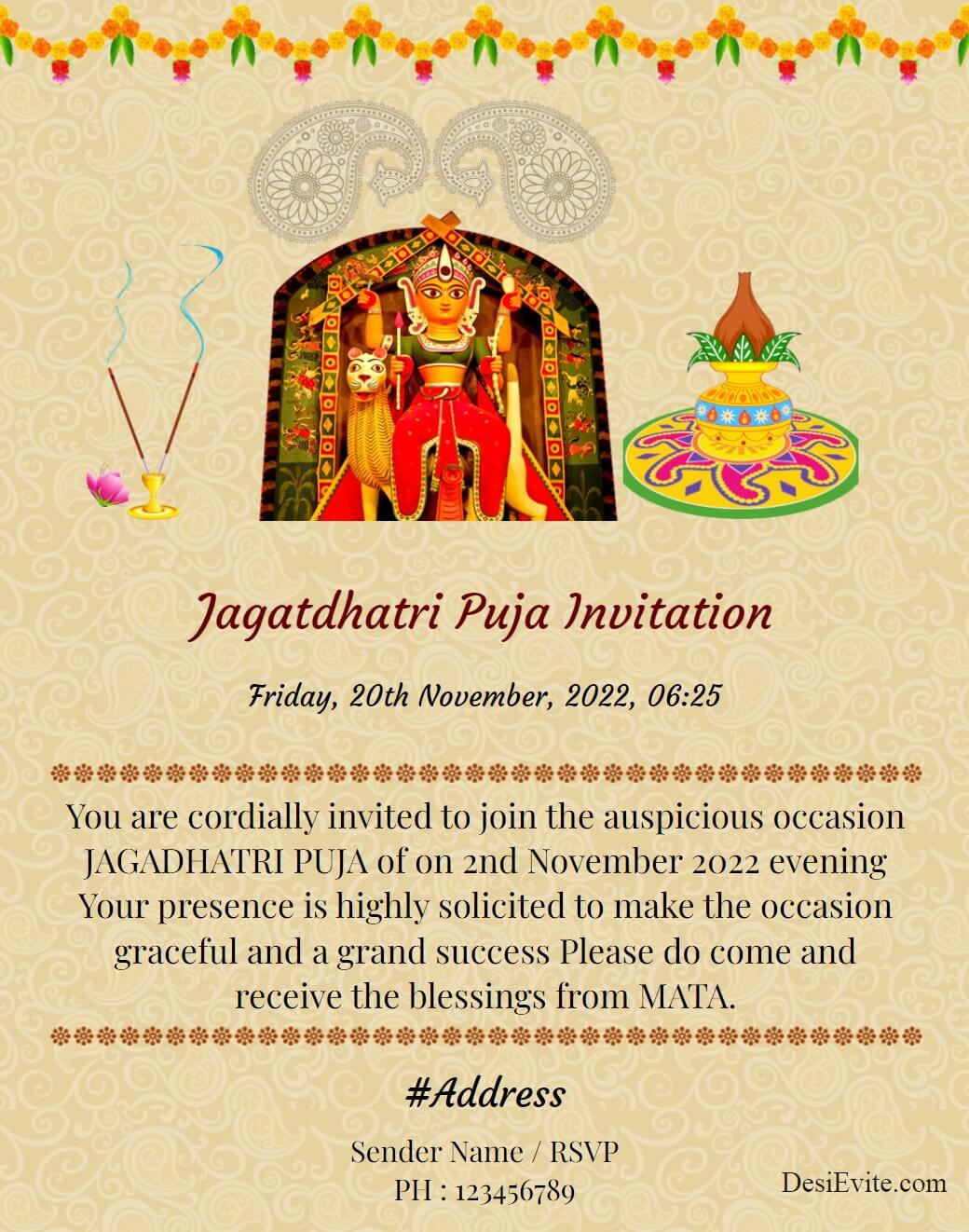 Jagatdhatri Puja Invitation 167 