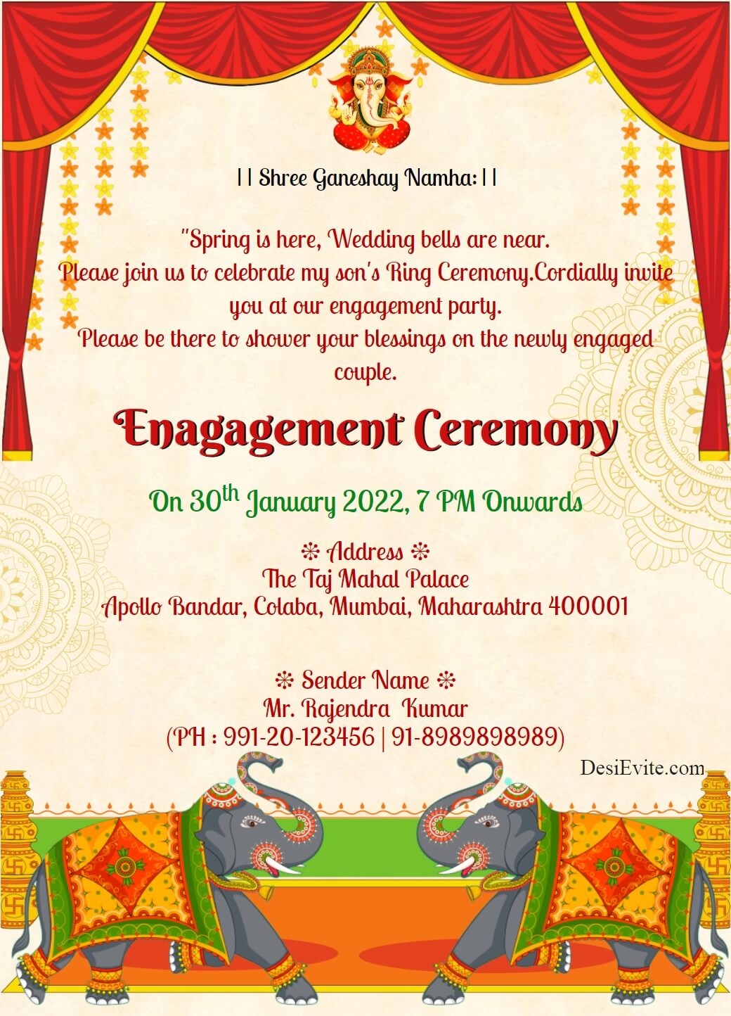 Mandap elephant 3D engagement invitation card1 97 