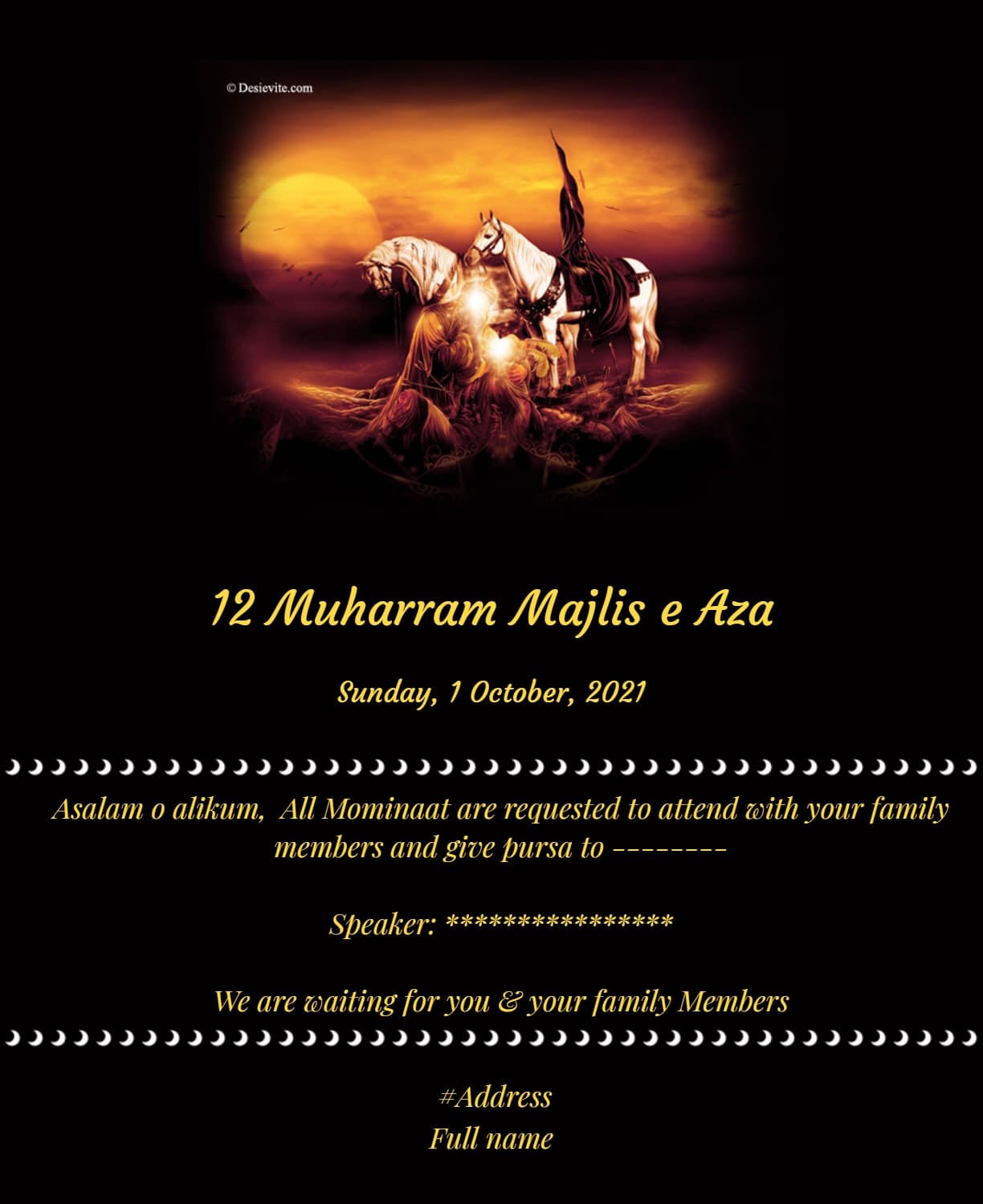 Muharram Majlis e Aza invitation card