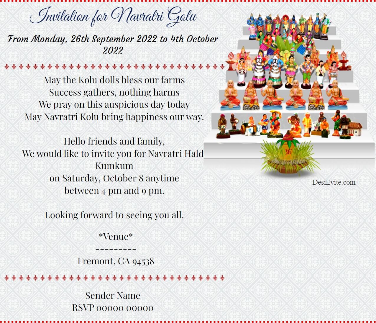 Simple Invitation for Navratri Golu without photo