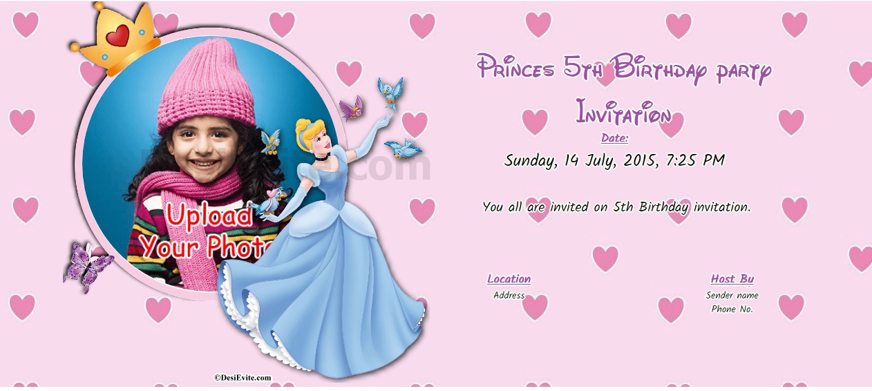 Princes 5th Birthday party Invitation card bg 107 