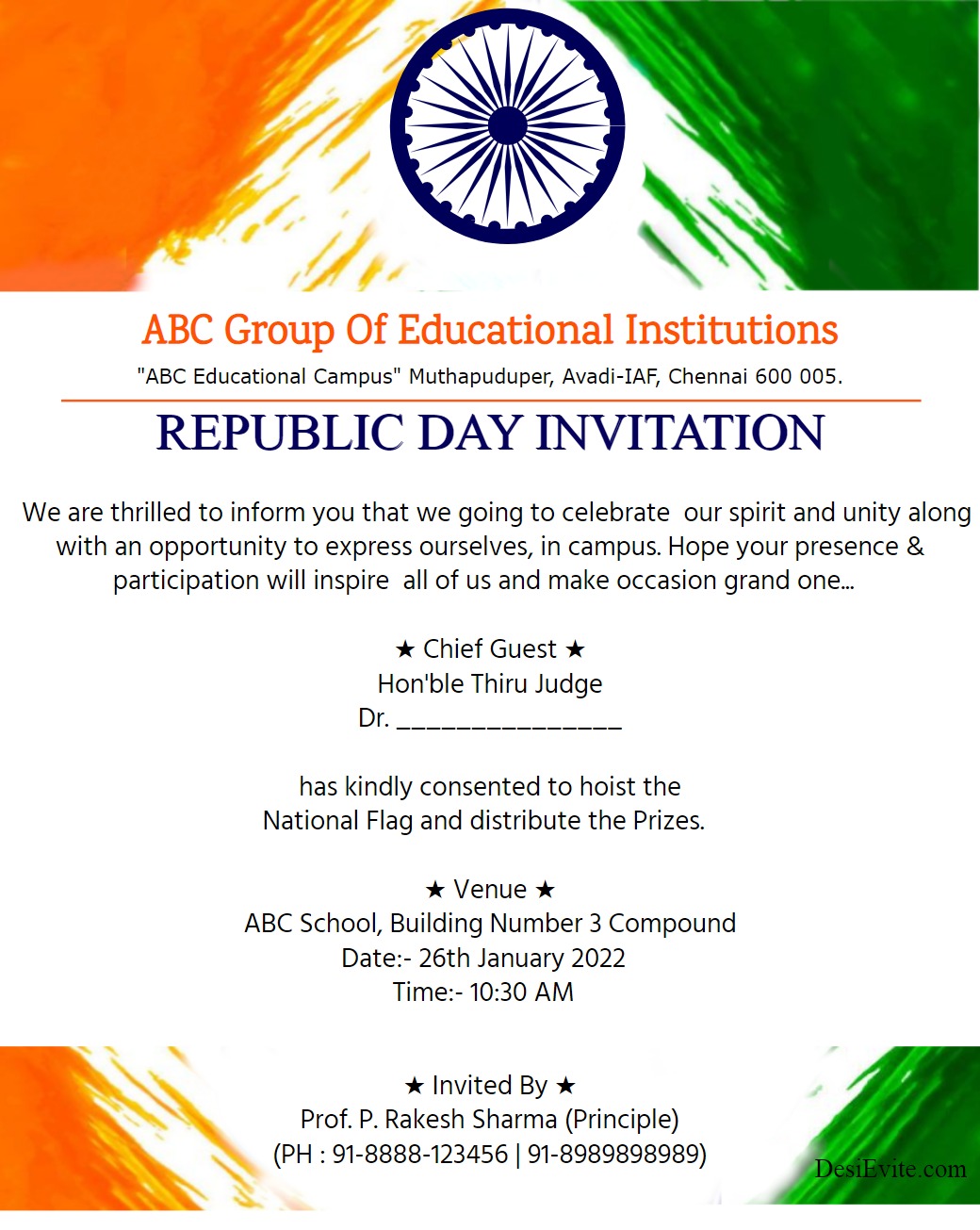 Republic Day Invitation Card Flag Template2 77 201 111 