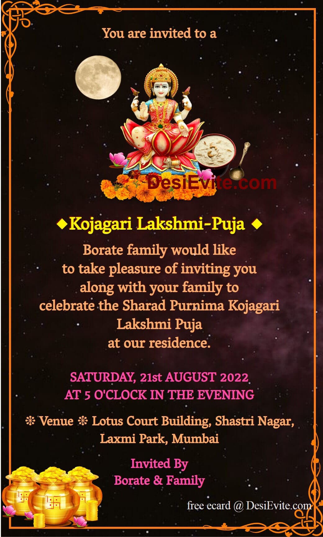 Kojagaori Laxmi Puja eCard