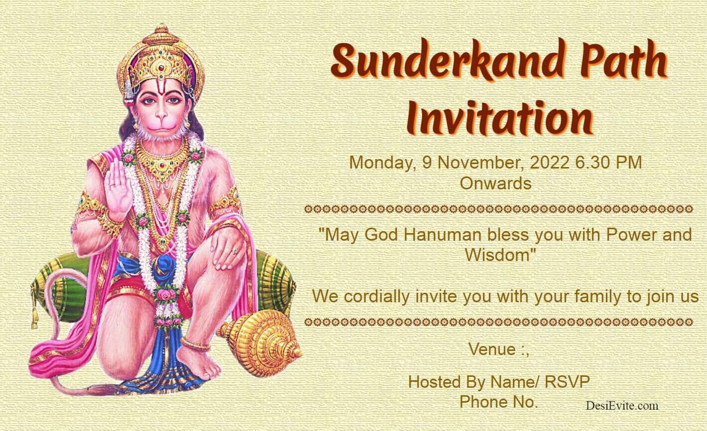 Sri Hanuman Puja Invitation free without watermark
