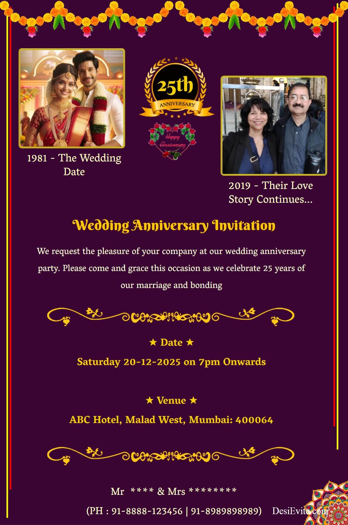 Traditional 25th Wedding Anniversary Card Whatsapp 115 