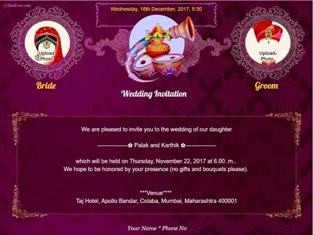 Traditional wedding invitation with kalash