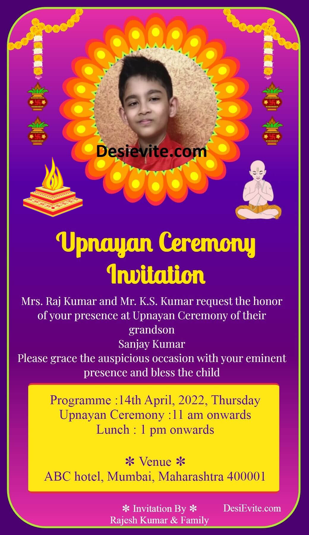 upanayanam invitation cards