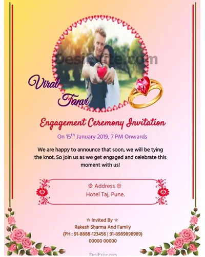 Engagement Invitation Card With Heartshape Photo Upload