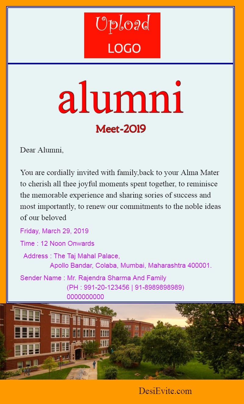 alumni meet invitation card with logo and photo template 26 