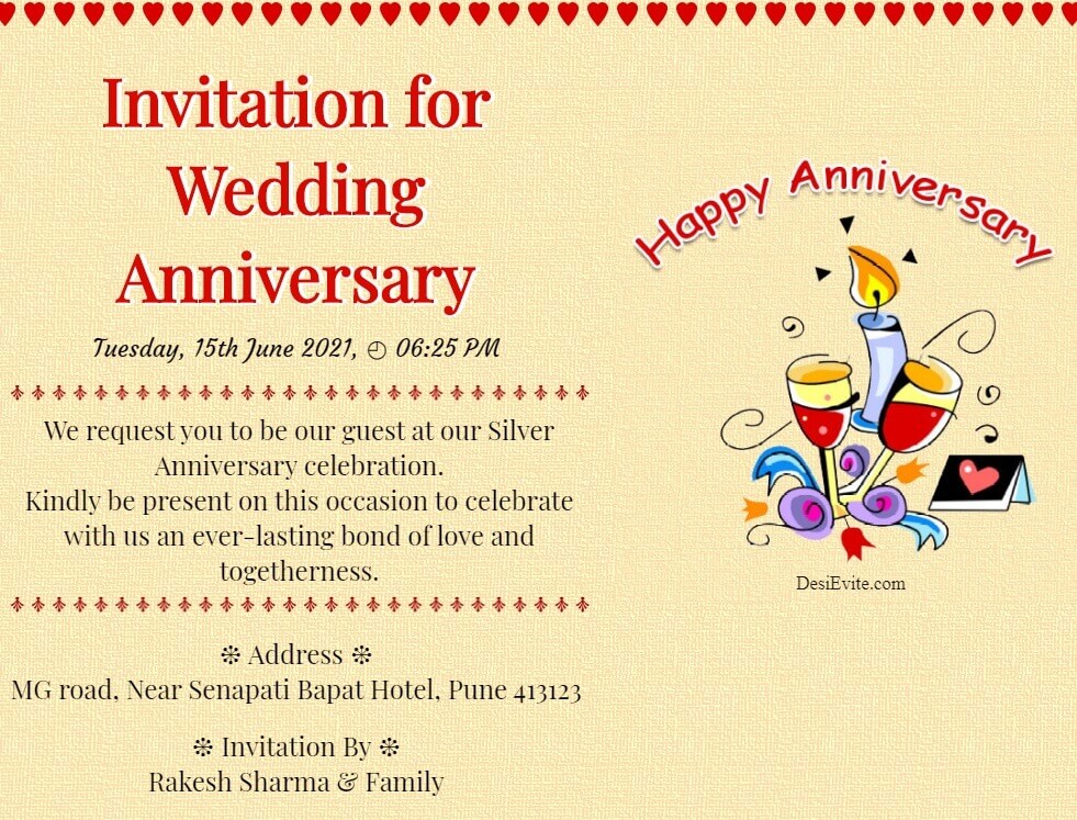anniversary invitation card with candle glass calendar theme 106 