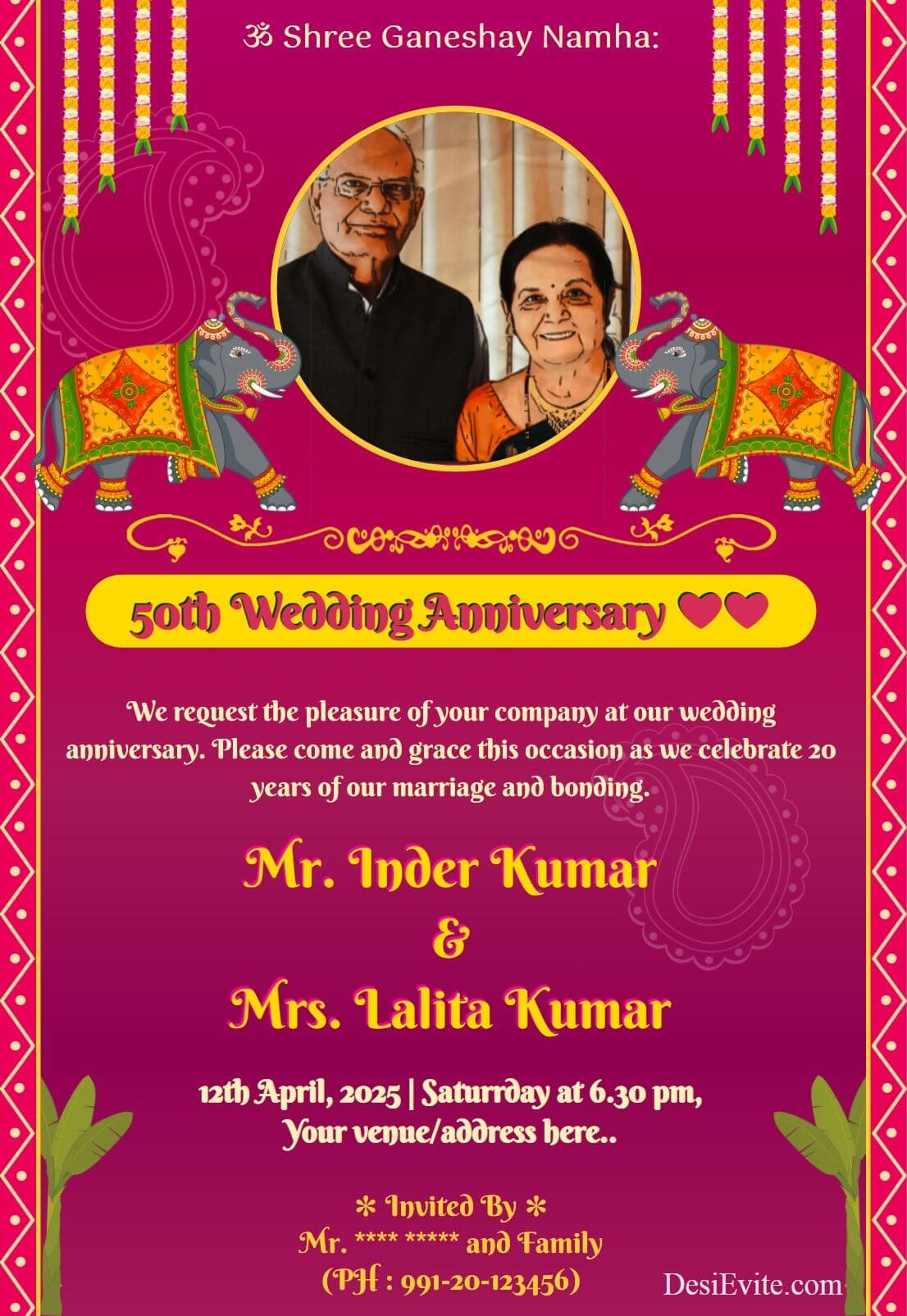 tradional anniversary invitation ecard elephant theme