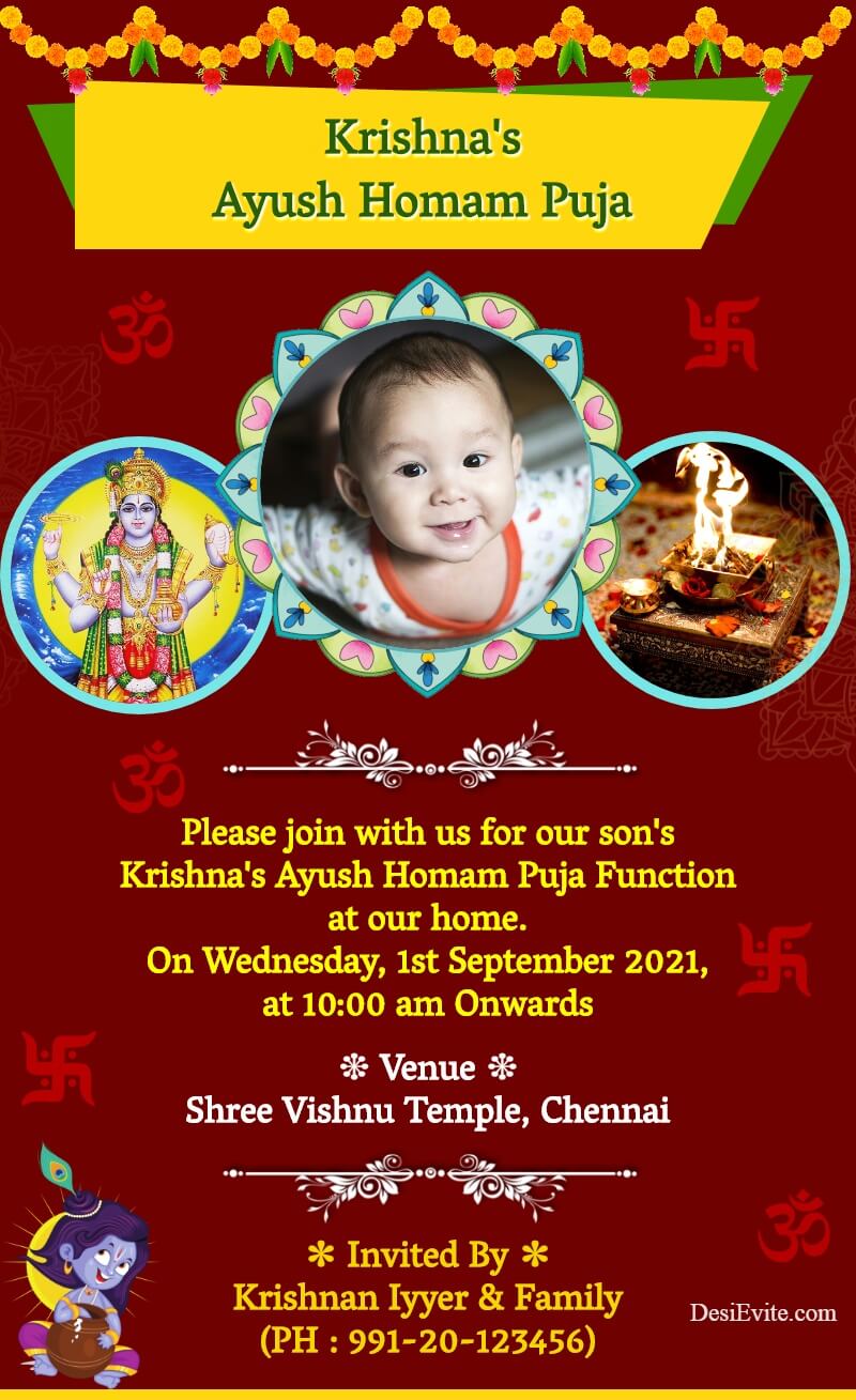 ayush homam puja invitation card