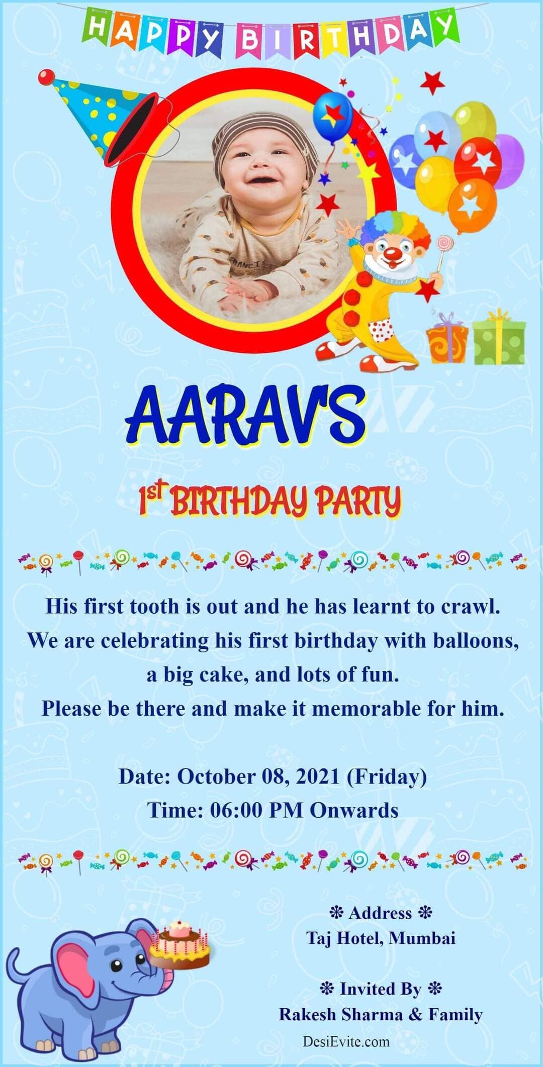 baby boy birthday invitation card with boy photo