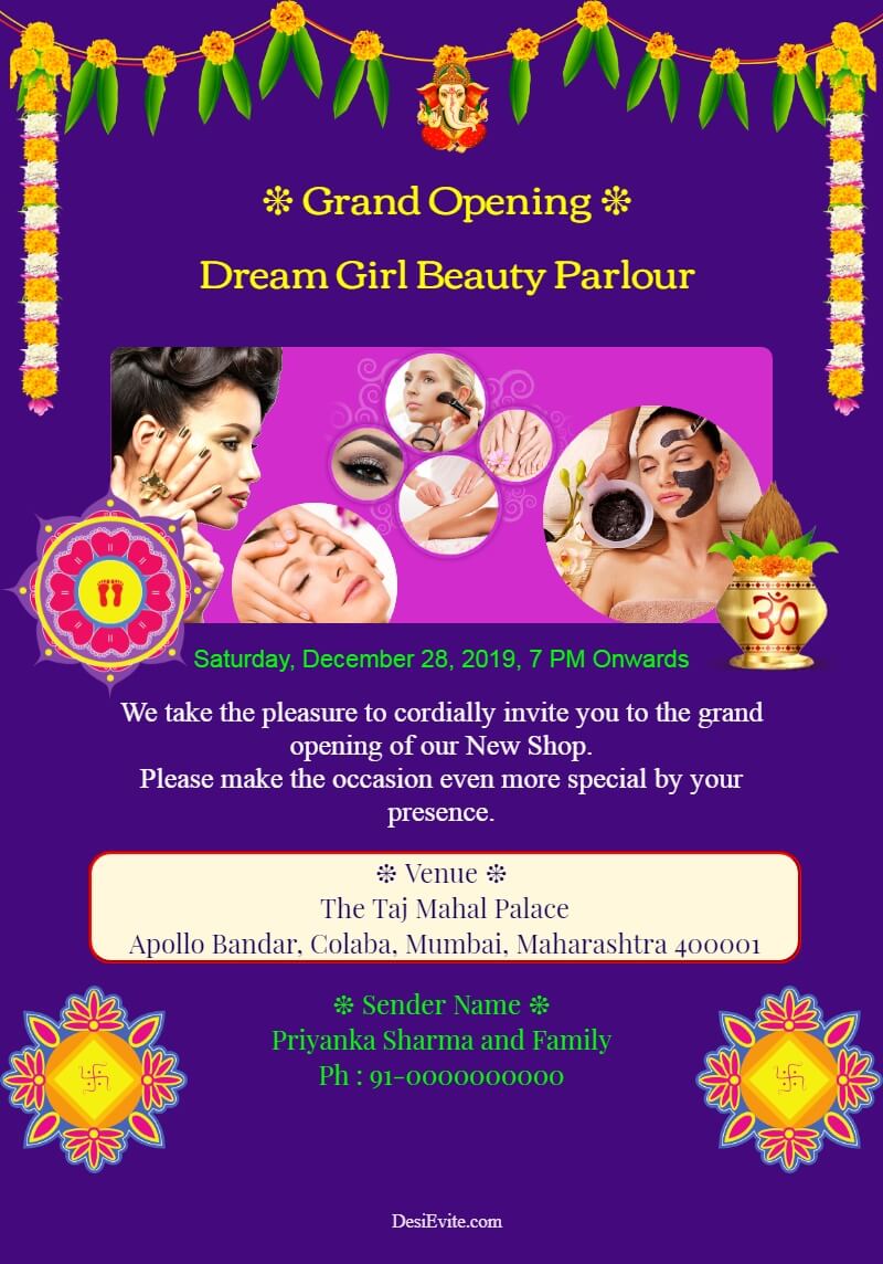 beauty parlour opening invitation card template 168 