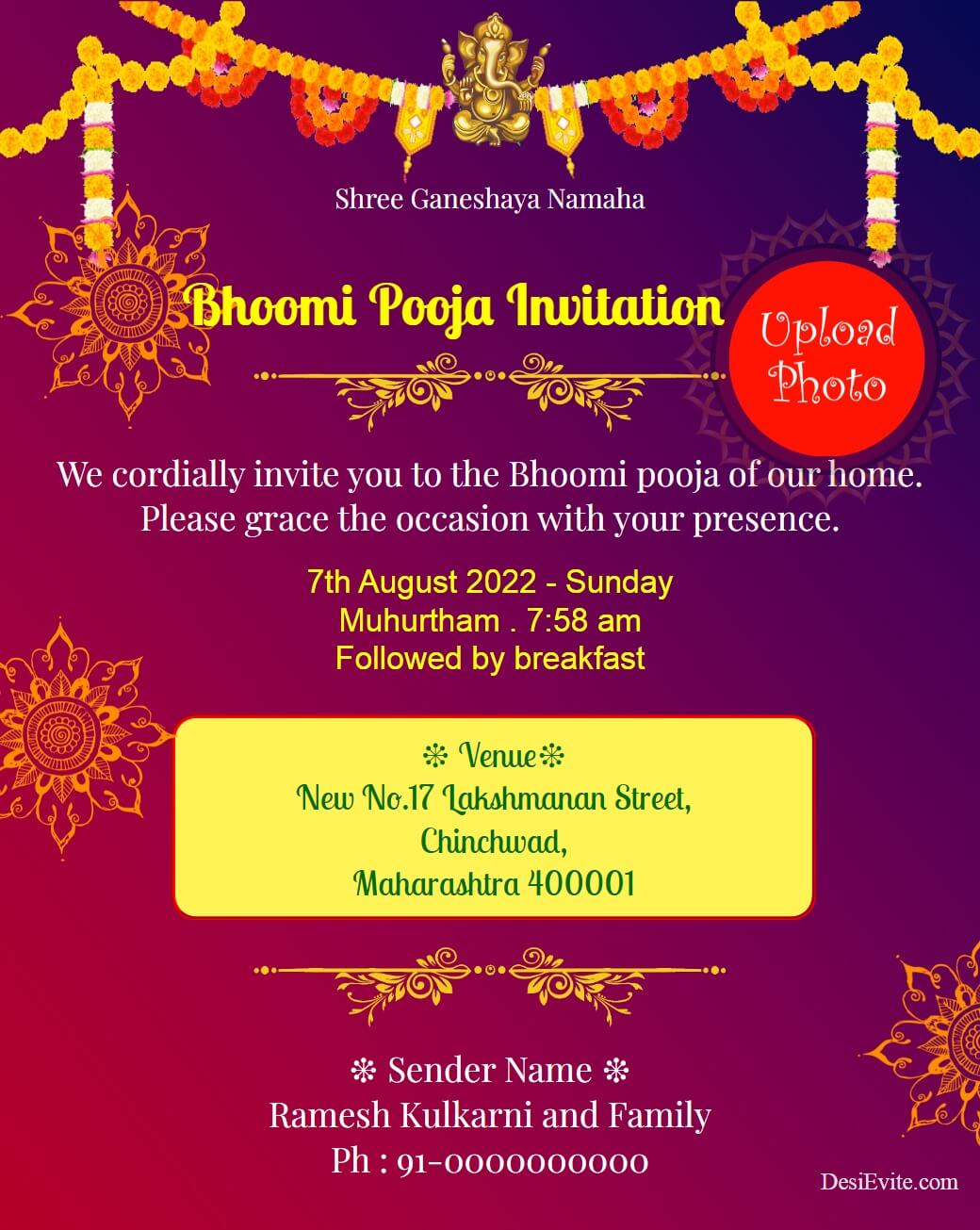 Bhumipujan Invitation Card