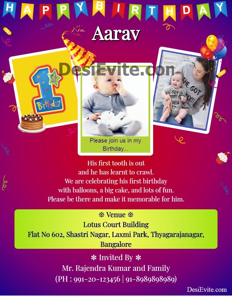 birthday-invitation-card-with-21-photos For First Birthday Invitation Card Template