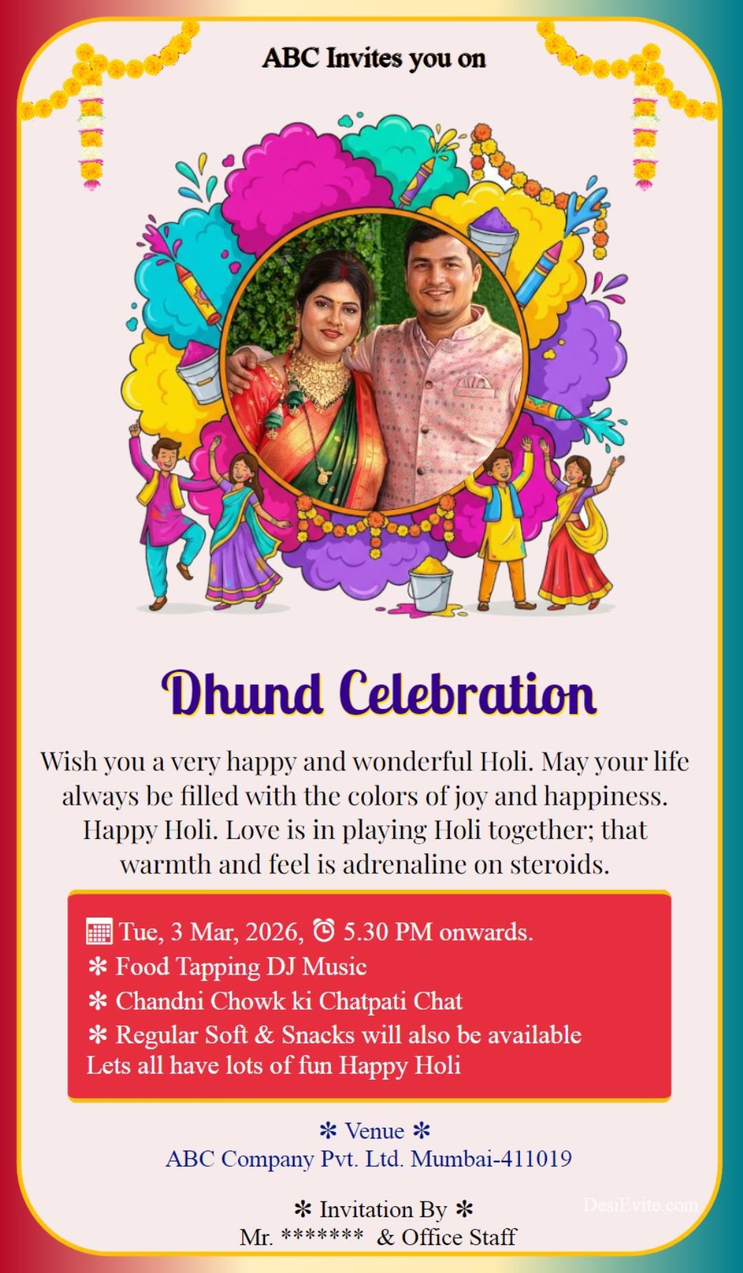 Dhund Party Invitation card for organiser