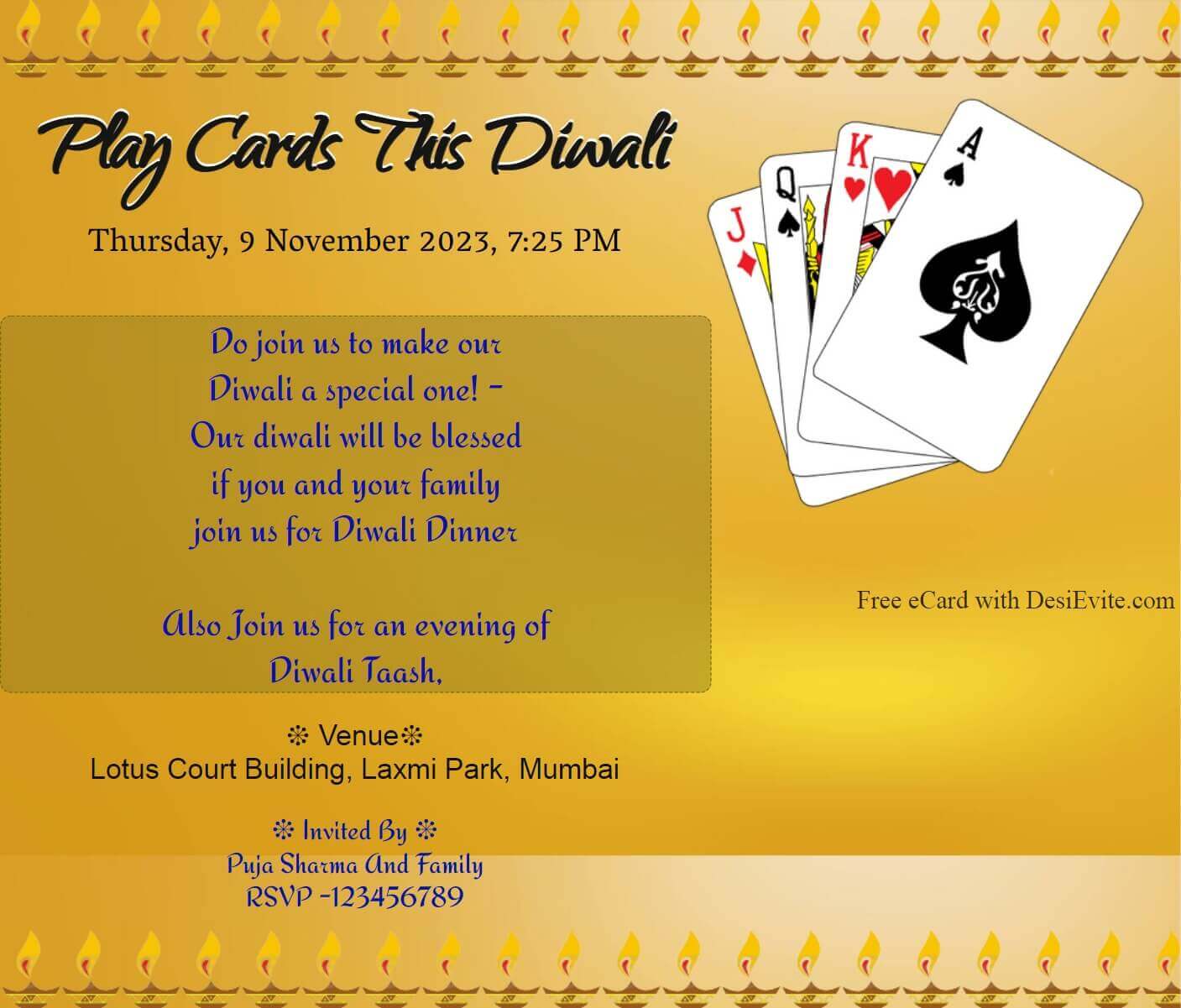 diwali playing cards invitation d10 62 