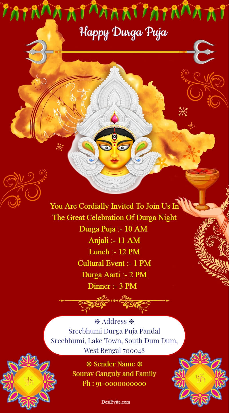 durga puja invitation card bengali theme