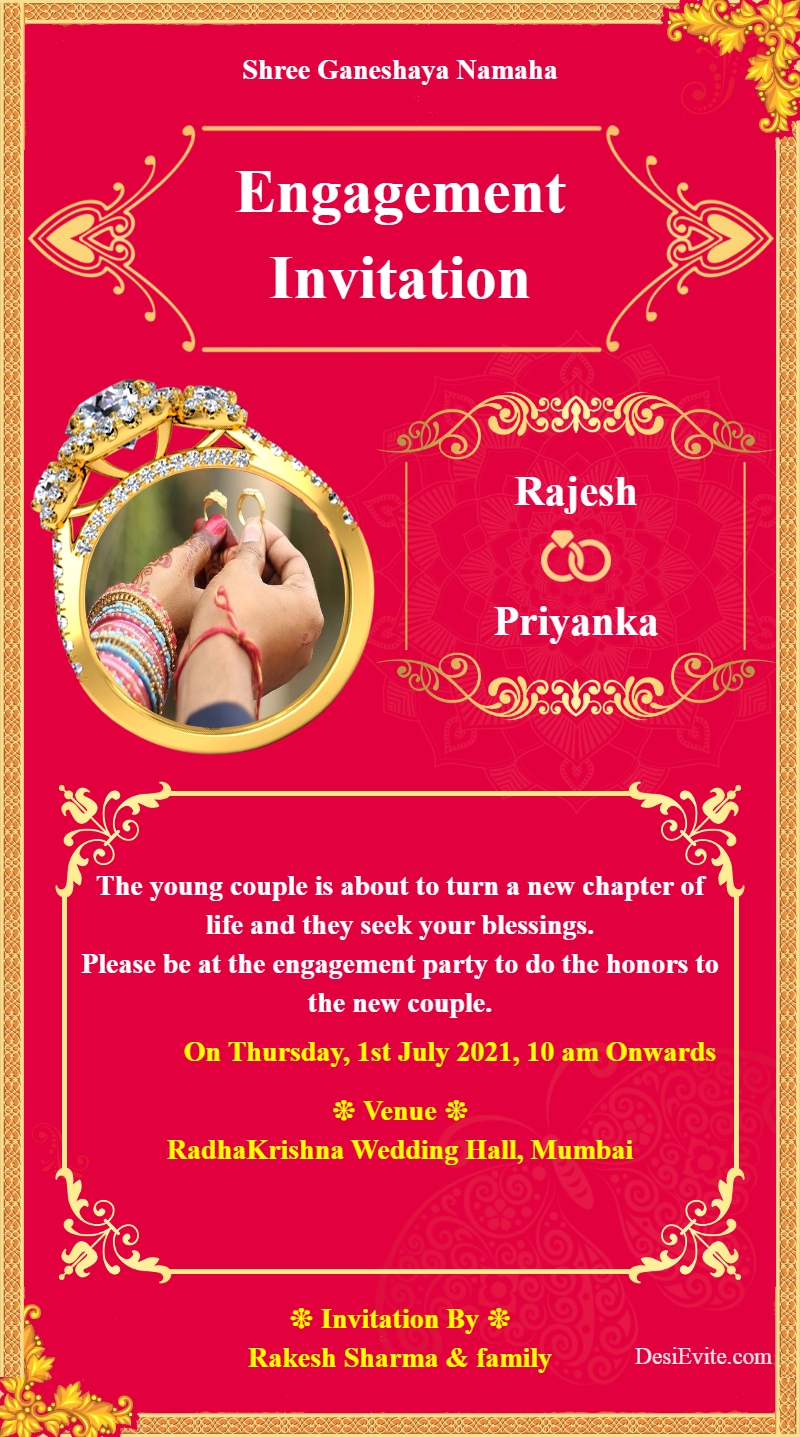 Indian traditional engagement invitation card design