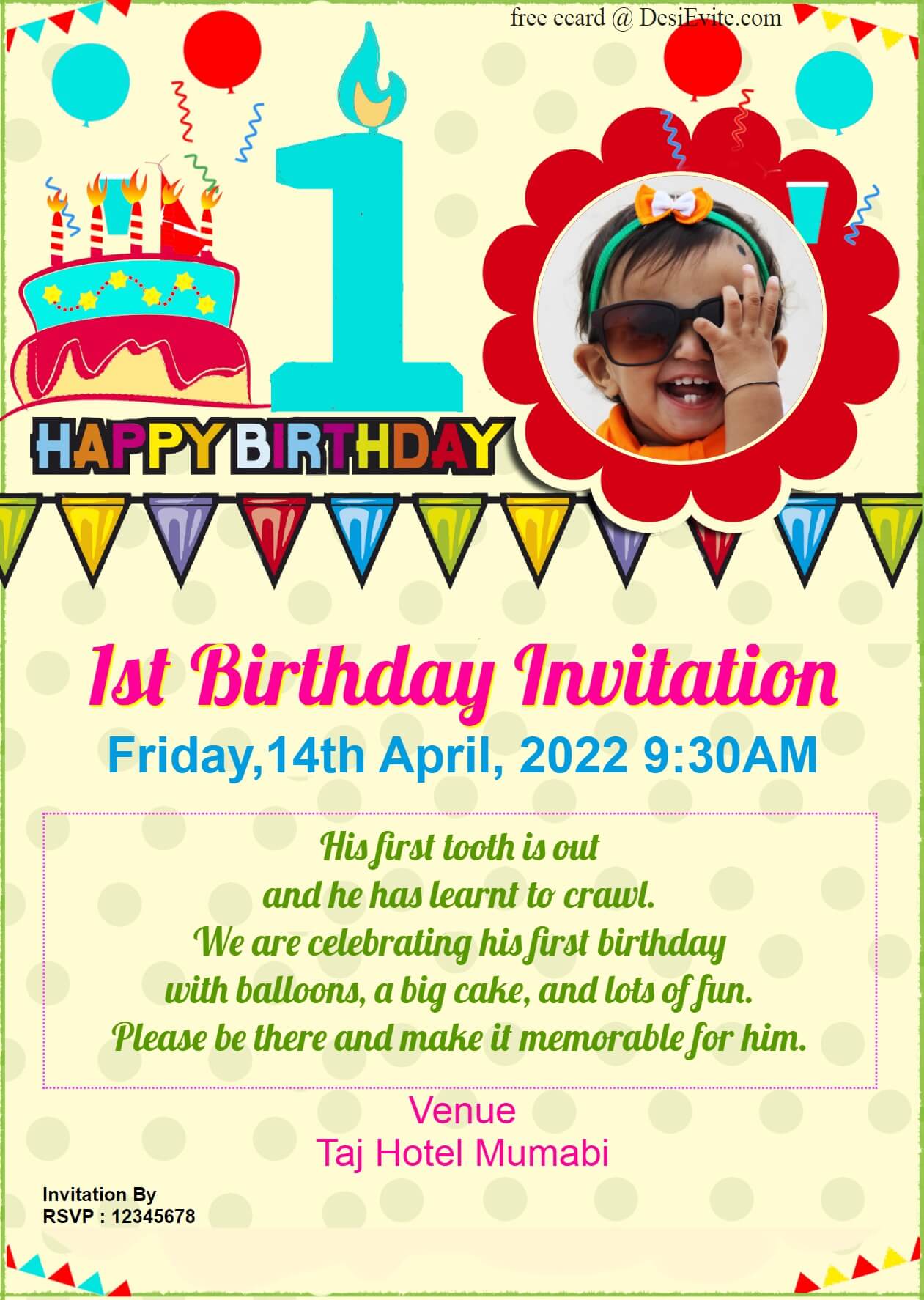 first birthday High Defination Invitation ecard 173 