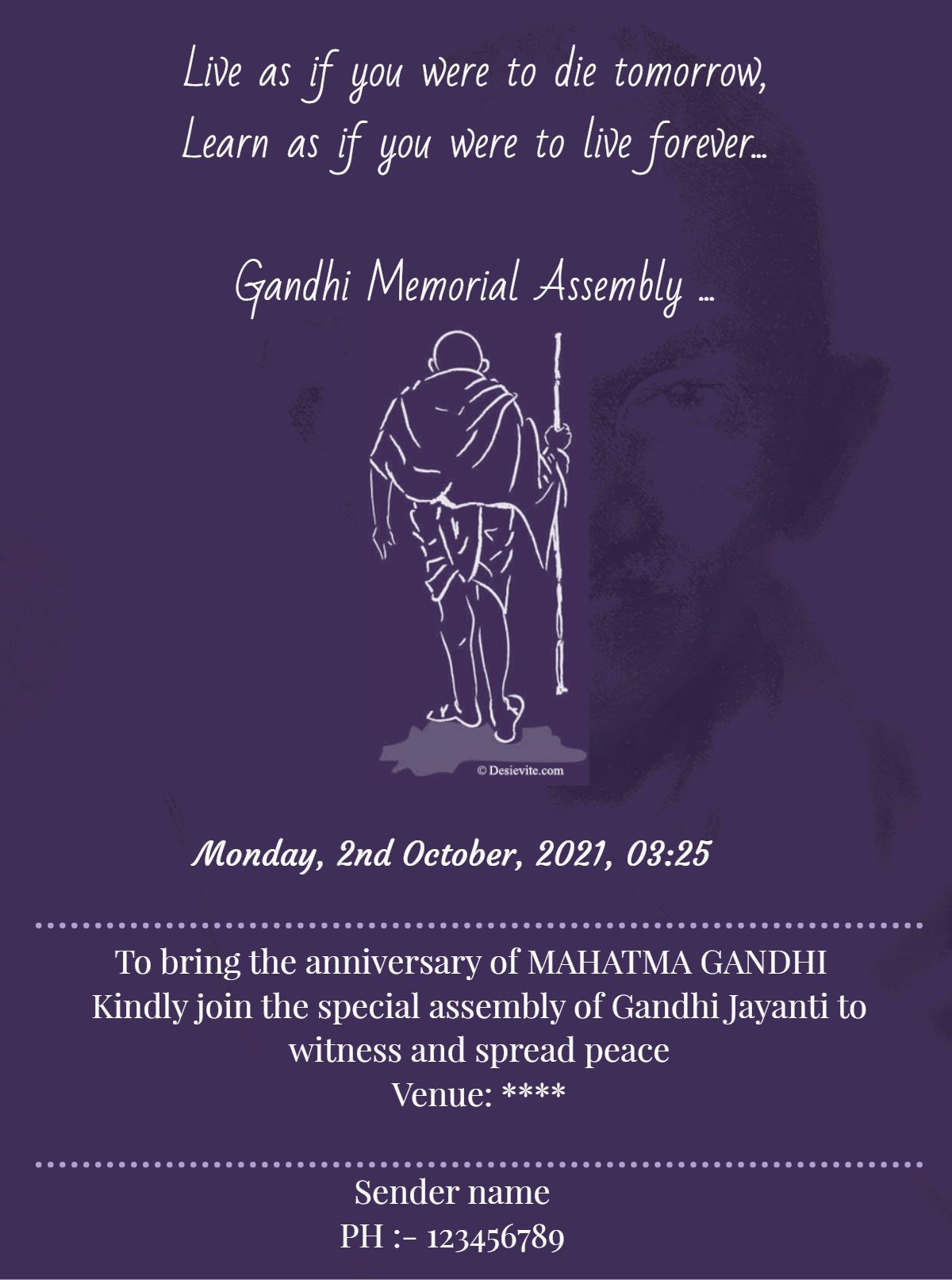 gandhi jayanti celebration invitation ecard 91 