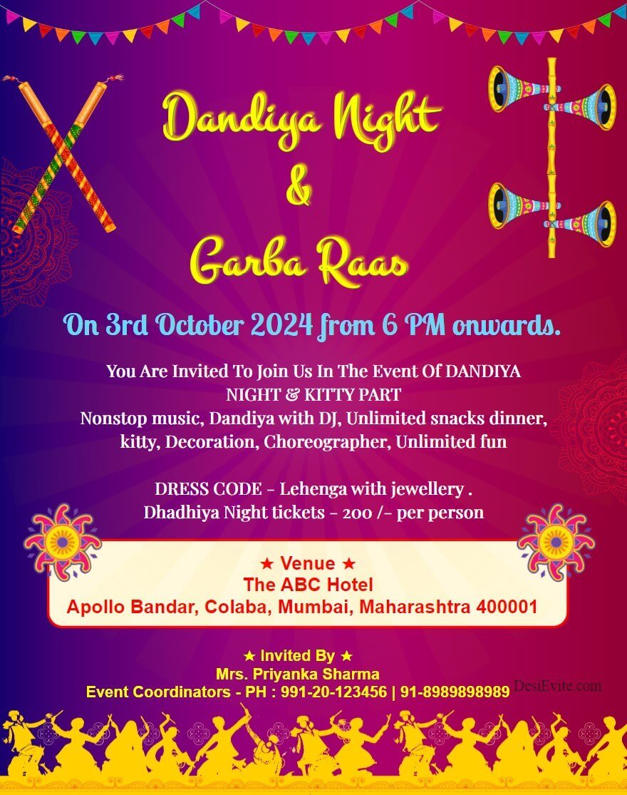 Dandiya night party invitation card