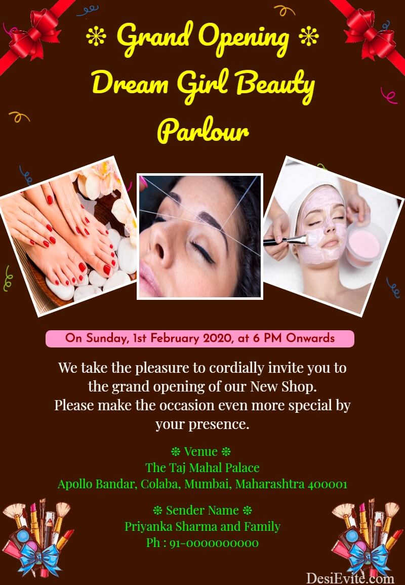 Grand opening beauty parlour invitation card