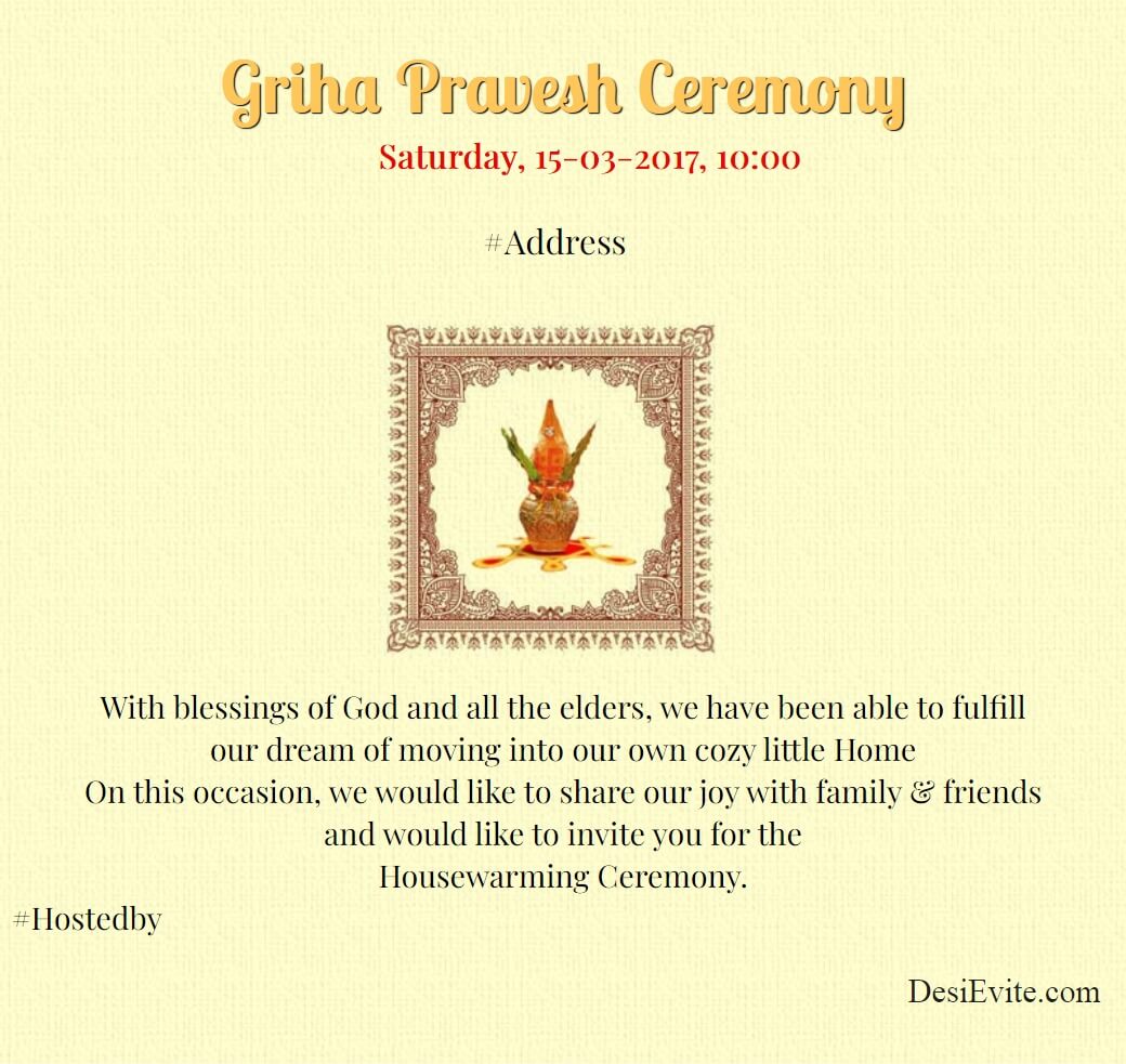 griha pravesh ceremony invitation 783 141 