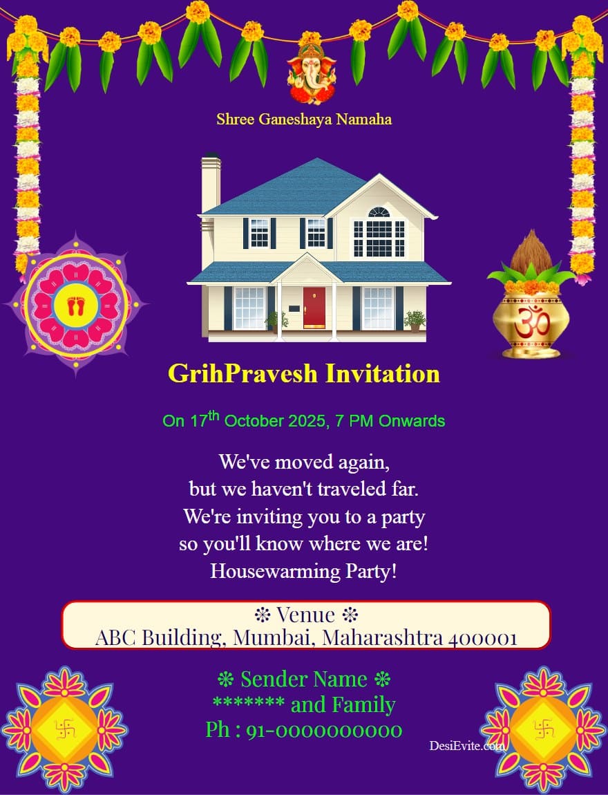 gruhpravesham invitation card with rangoli template 67