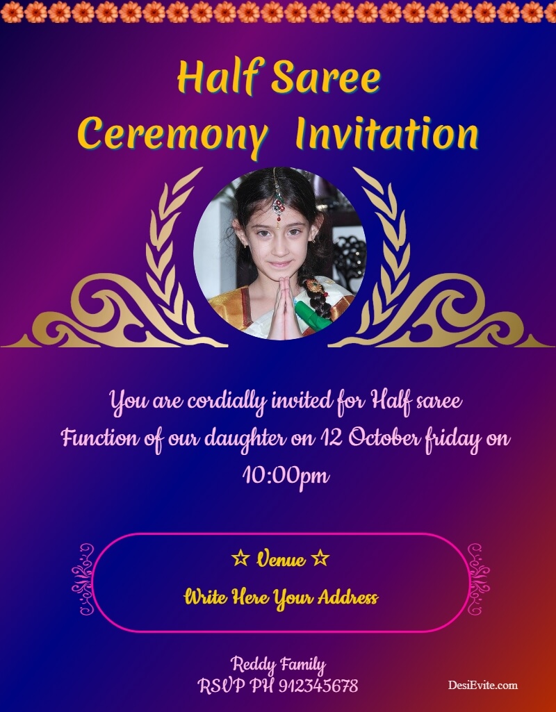 half saree ceremony card 146 