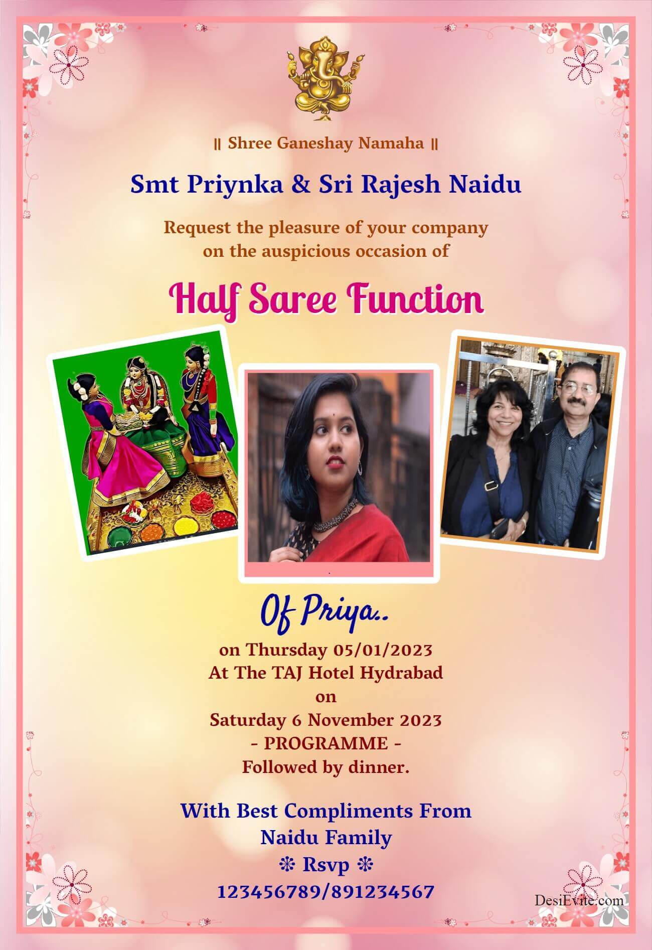 half saree ceremony invitation card three photo 141 